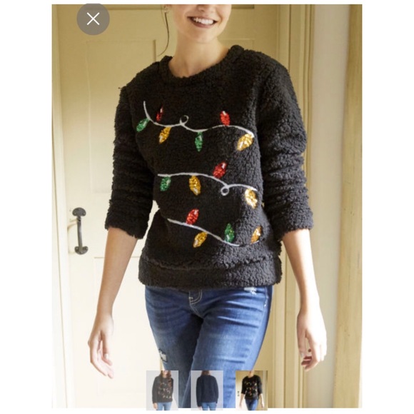 New Miss Chievous Holiday Lights Sherpa Sweater - Picture 3 of 3